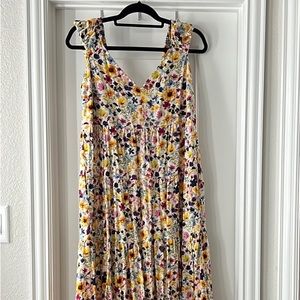 NWT Old Navy Floral Sleeveless MIDI Dress with cute tie and smocked back. Size L